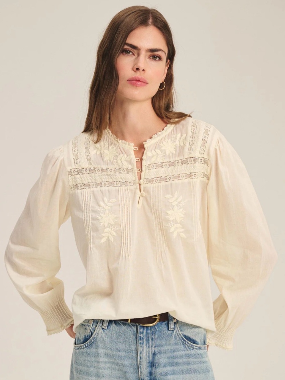 Velvet by Graham & Spencer Embroidered Byrdie Blouse in Butter Yellow - Picture 2 of 12